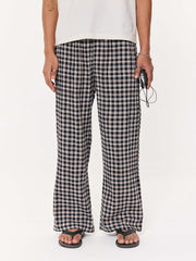 Black Checkered Seersucker Pull-on Pants